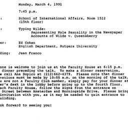 Announcements, 1991-03-04. ...