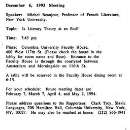 Announcements, 1993-12-06. ...