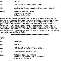 Announcements, 1983-10-03. ...