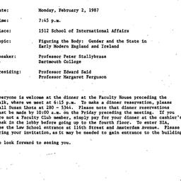 Announcements, 1987-02-02. ...