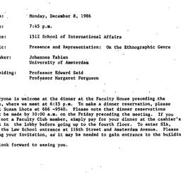 Announcements, 1986-12-08. ...