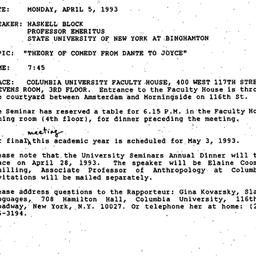 Announcements, 1993-04-05. ...