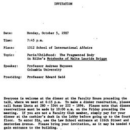 Announcements, 1987-10-05. ...