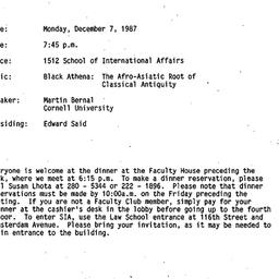 Announcements, 1987-12-07. ...