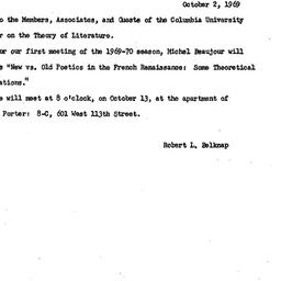 Announcements, 1969-10-02. ...