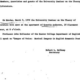 Announcements, 1970-03-02. ...