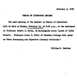 Announcements, 1968-02-05. ...