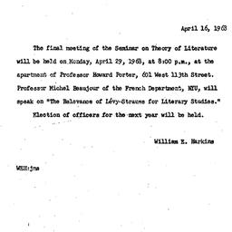 Announcements, 1968-04-16. ...