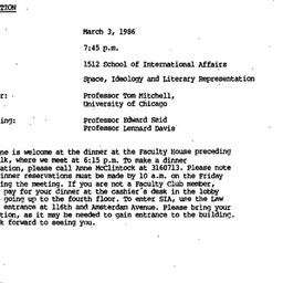 Announcements, 1986-03-03. ...