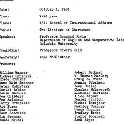 Minutes, 1984-10-01. The Th...