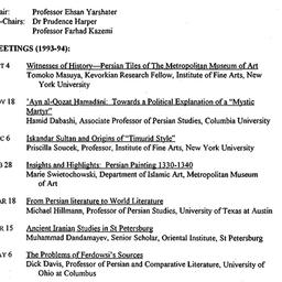 Schedules, Iranian Studies,...