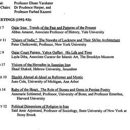 Schedules, Iranian Studies,...