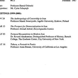 Schedules, Iranian Studies,...