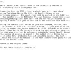 Announcements, 2001-03-07. ...