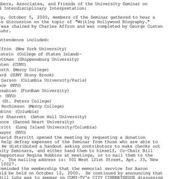 Minutes, 2000-10-05. Cinema...