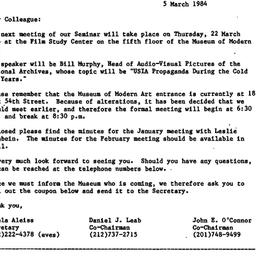 Announcements, 1984-03-05. ...