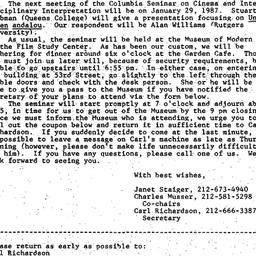 Announcements, 1987-01-12. ...