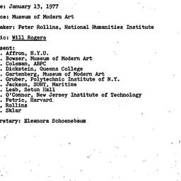 Minutes, 1977-01-13. Cinema...