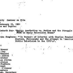 Minutes, 1981-02-19. Cinema...