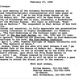 Announcements, 1988-02-27. ...