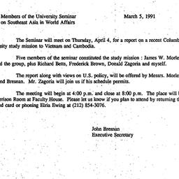 Announcements, 1991-03-05. ...