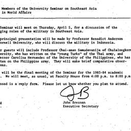 Announcements, 1984-03-06. ...