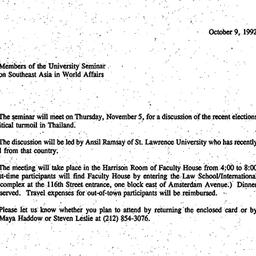 Announcements, 1992-10-09. ...