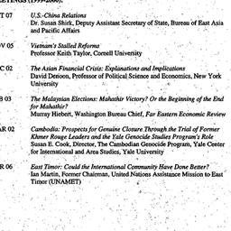 Schedules, Southeast Asia i...