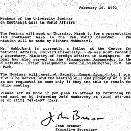 Announcements, 1992-02-10. ...