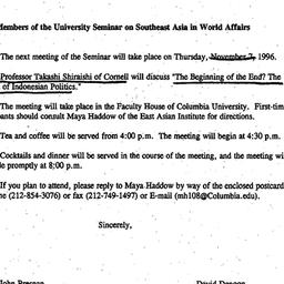 Announcements, 1996-10-15. ...