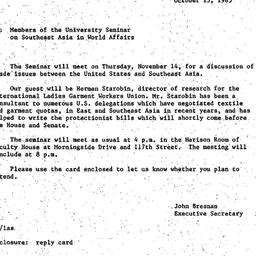 Announcements, 1985-10-15. ...