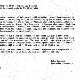 Announcements, 1985-01-17. ...