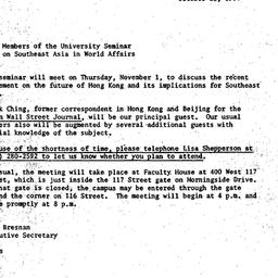 Announcements, 1984-10-22. ...