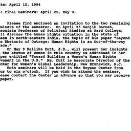 Announcements, 1994-04-15. ...