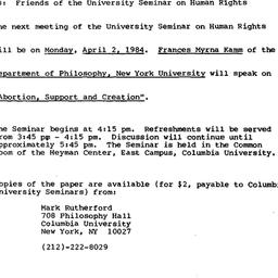 Announcements, 1984-03-16. ...