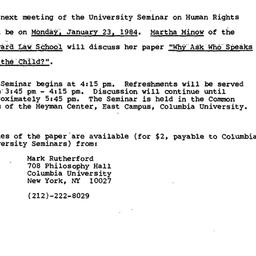 Announcements, 1984-01-09. ...