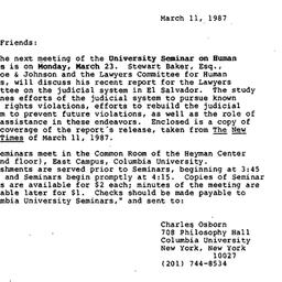 Announcements, 1987-03-11. ...