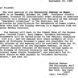 Announcements, 1986-09-29. ...