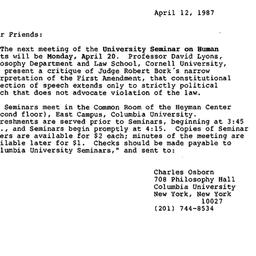 Announcements, 1987-04-12. ...