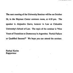Announcements, 1992-10-26. ...