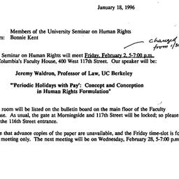 Announcements, 1996-01-18. ...
