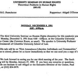 Announcements, 1991-12-09. ...