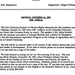 Announcements, 1991-10-14. ...