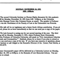 Announcements, 1991-11-18. ...