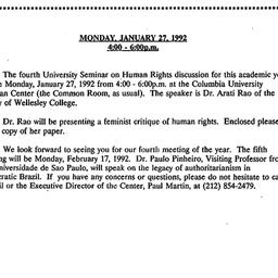 Announcements, 1992-01-27. ...