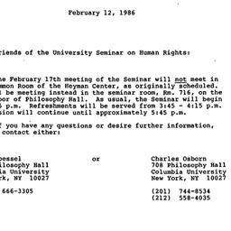 Announcements, 1986-02-12. ...