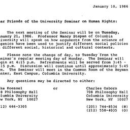 Announcements, 1986-01-10. ...