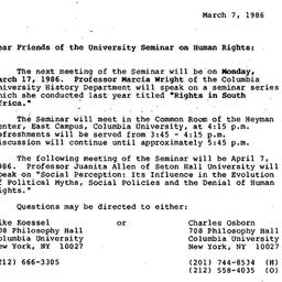 Announcements, 1986-03-07. ...