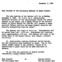 Announcements, 1985-12-03. ...