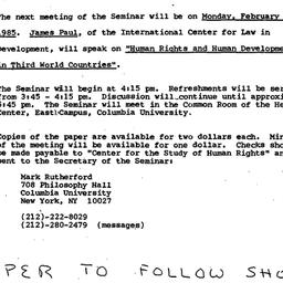 Announcements, 1985-01-28. ...